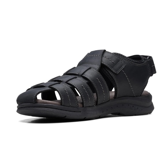 Clarks Mens Walkford Fishermand Sandal in Black Tumbled Leather. 26171793 main image 6